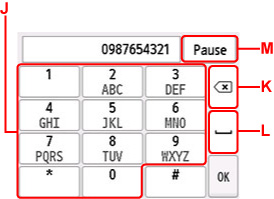 Ekran wprowadzania numeru faksu/telefonu